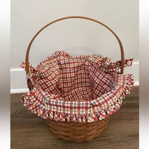 Longaberger 1989 round basket with handle and cloth liner